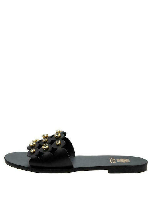 Utopia Sandals Handmade Leather Women's Sandals with Strass Black
