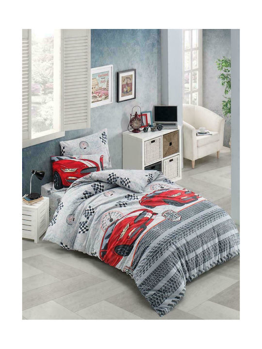 Mc Decor Σετ Σεντόνια Μονά Βαμβακερά Fast Cars Γκρι 170x240cm 3τμχ