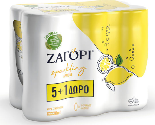 Zagori Aluminum Carbonated Water with Lemon Flavour 6x0.33lt