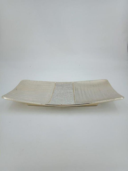 Καρβούνης Rectangular Ceramic Decorative Platter Silver 40.3x24.4x5cm