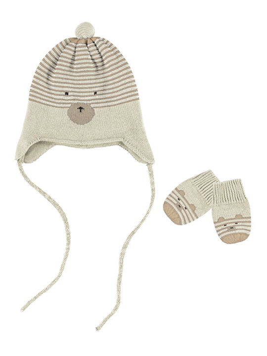 Mayoral Kids Beanie Set with Gloves Knitted Beige