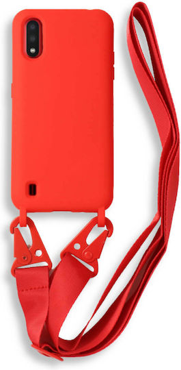 Bodycell Back Cover Σιλικόνης με Λουράκι Κόκκινο (Samsung A01)