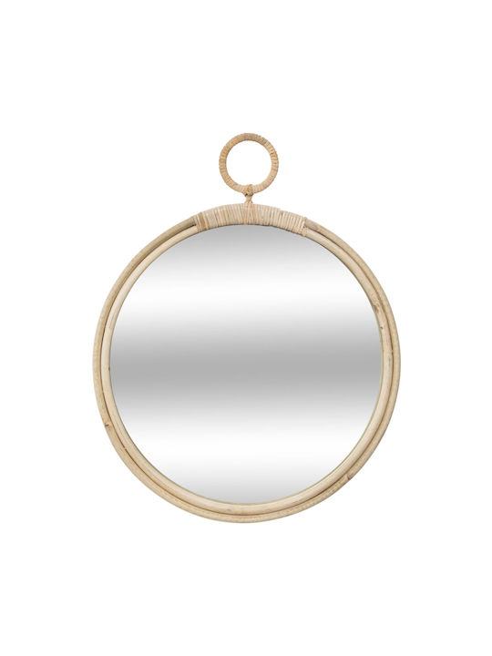 Wall Mirror with Brown Rattan Frame Diameter 38cm 1pcs
