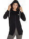 Long Women's Sweatshirt Jacket Hooded Black