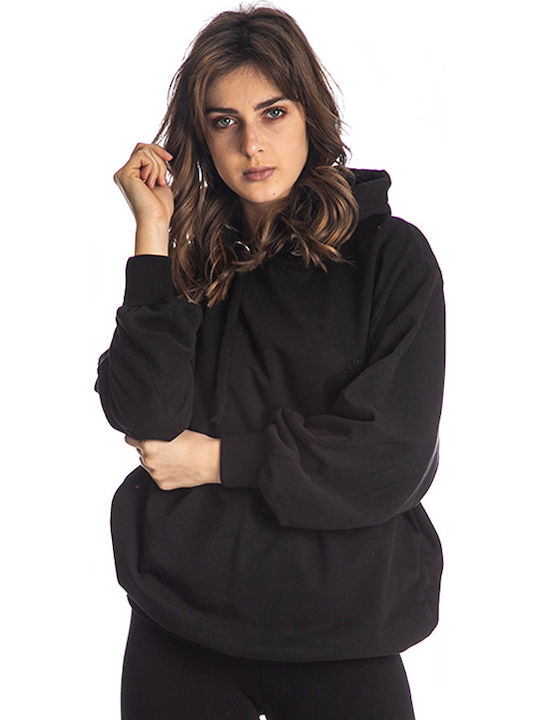 Long Women's Sweatshirt Hooded Total Black