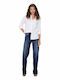 Only High Waist Women's Jean Trousers in Wide Line Dark Blue Denim