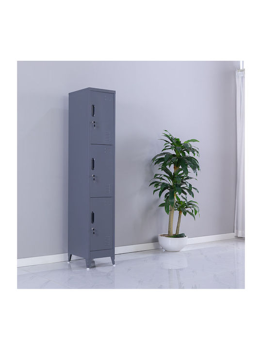 Spind Metallisch mit 3 Schränke Anthracite Checkmate 38x45x191cm