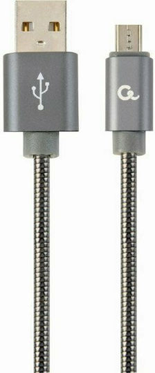 Cablexpert Premium Spiral Metal Неръждаем USB 2.0 до микро USB кабел Сив 1м (CC-USB2S-AMMBM-1M-BG) 1бр