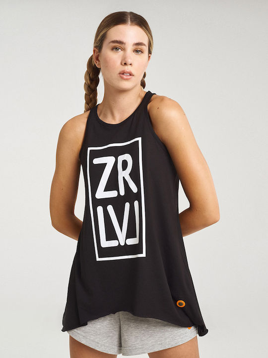 Zero Level Damen Sommer Bluse Ärmellos Schwarz