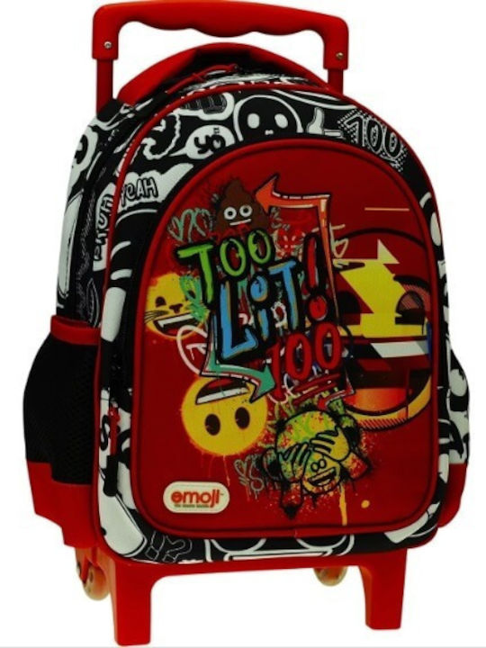 Gim Emoji Too Lit School Bag Trolley Kindergarten Red with Water Bottle Holder 12Liters