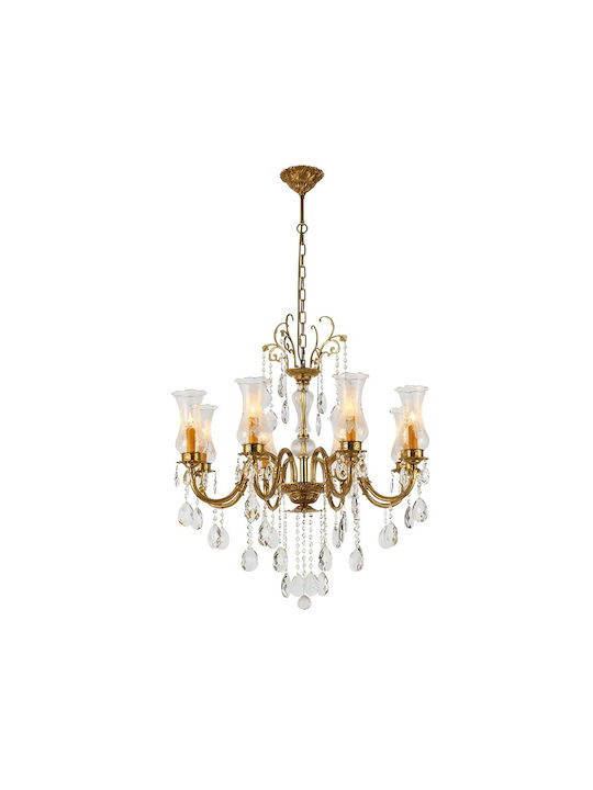 Elmark Richard Πολυέλαιος 8xE14 Ø82cm με Κρύσταλλα Χρυσός 955RICHARD8