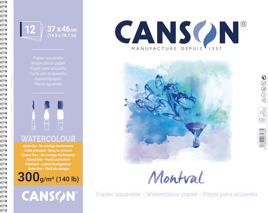 Canson Μπλοκ Ακουαρέλας Montval Aqua Cold 32x41cm 12 Φύλλα