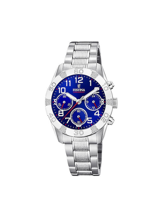 Festina Watch Chronograph Battery with Silver Metal Bracelet