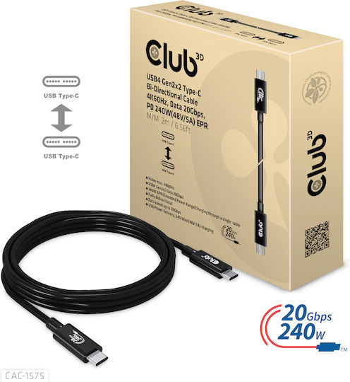 Club3D USB 4 Video Cable USB-C male - USB-C 240W PD Μαύρο 2m CAC-1575