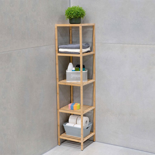 Alpina Appliances Floor Bathroom Shelf Bamboo with 5 Shelves 33x32x141cm Brown