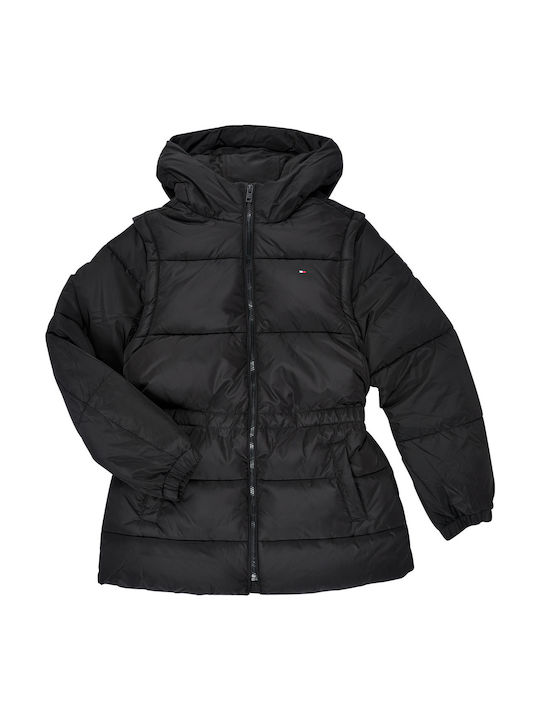 Kids' Quilted Jacket Short with Hood Black