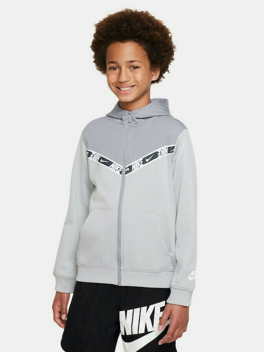 Nike Αθλητική Παιδική Ζακέτα Φούτερ με Κουκούλα για Αγόρι Γκρι Sportswear