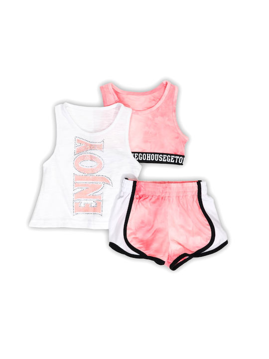 New College Kids Set with Shorts Summer 3pcs Pink