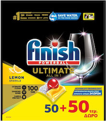 Finish Powerball Ultimate All in One 2x50 Κάψουλες Πλυντηρίου Πιάτων με Άρωμα Λεμόνι