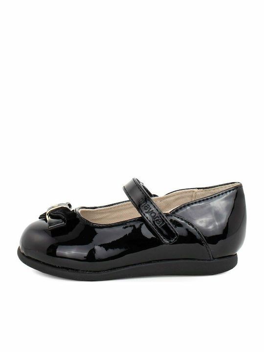 Kids Patent Leather Ballerinas with Hoop & Loop Closure Black
