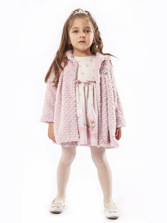Εβίτα Παιδικό Φόρεμα Σετ με Πανωφόρι Μακρυμάνικο Ροζ