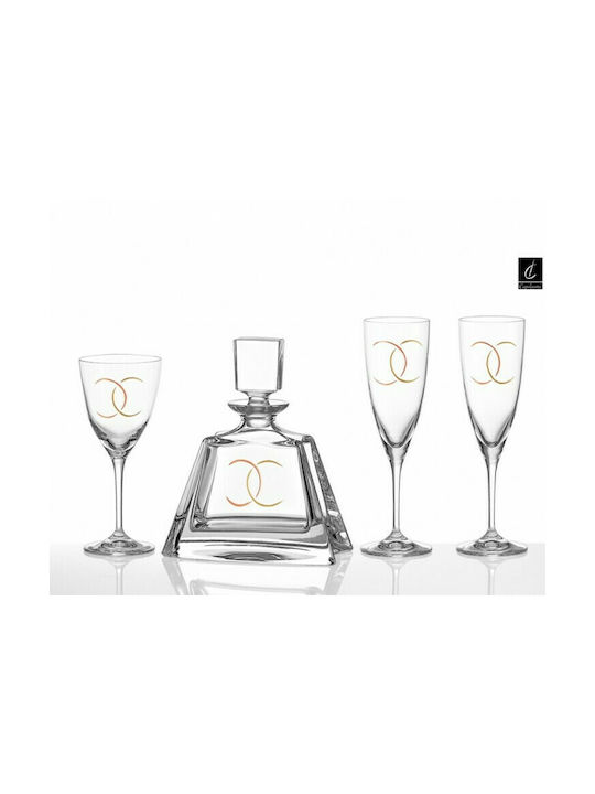 Capolavoro Σετ Καράφα Γάμου με Ποτήρια Κρασιού & Σαμπάνιας από Κρύσταλλο 4τμχ