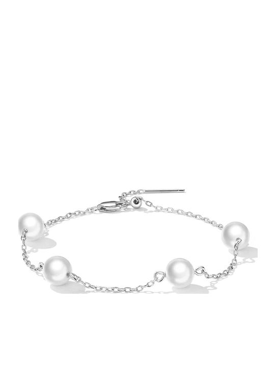 Bamoer Women's Silver Chain Bracelet with Pearls 22cm