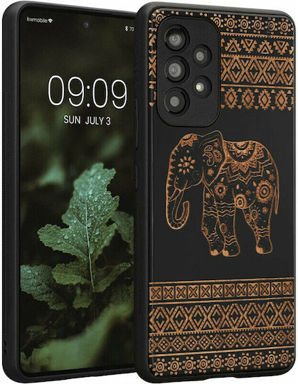 KWmobile Wood Elephant Pattern Back Cover Lemn Elephant - Black / Light Brown (Galaxy A53)