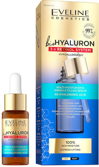 Eveline Bio Hyaluron Moisturizing & Anti-aging Serum Face with Retinol & Hyaluronic Acid for Firming 18ml