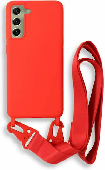 Bodycell Back Cover Σιλικόνης με Λουράκι Κόκκινο (Galaxy S21 FE 5G)