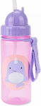 Skip Hop Kids Plastic Water Bottle with Straw Φάλαινα Pink 384.5ml