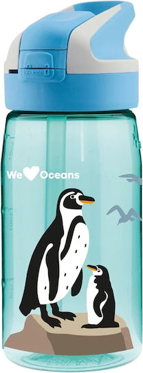 Laken Penguin Παιδικό Παγούρι Πλαστικό με Καλαμάκι Γαλάζιο 450ml