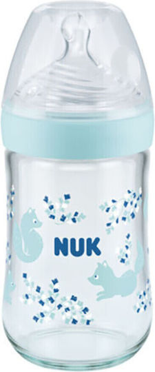 Nuk Glass Baby Bottle Nature Sense Even Softer Fox Anti-Colic with Silicone Nipple for 0-6 months Light Blue Light Blue 240ml