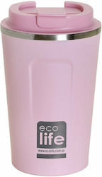 Ecolife Coffee Cup Sticlă Termos Oțel inoxidabil Fără BPA Rose Pink 370ml cu Piesa de gură