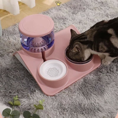 Rolinger Cat Bowl With Container Dinner & Water Pink