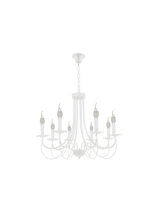 Elmark Angela Candelabru 8xE14 Ø68cm cu Lumânări Alb 955ANGELA8/WH