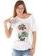 District75 121WSS-902 Γυναικείο T-shirt Λευκό με Στάμπα