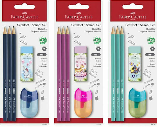 Faber-Castell Jungle Σετ 3 Μολύβια HB με Ξύστρα και Γόμα (Διάφορα Χρώματα)
