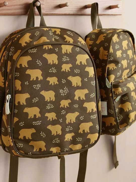 A Little Lovely Company Bears Schulranzen Rucksack Kindergarten Khaki mit Flaschenhalter