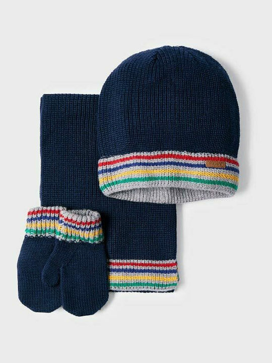 Kids Beanie Set with Scarf & Gloves Knitted Blue