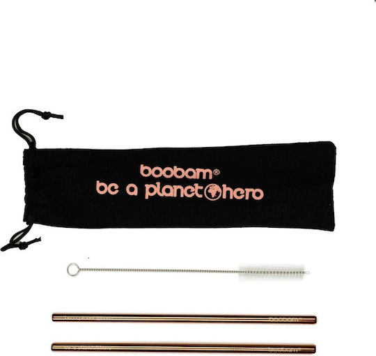 Boobam Boobamstraw Καλαμάκια Μεταλλικά Μωβ με Βουρτσάκι 2τμχ