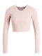 Jack & Jones Women's Crop Top Cotton Long Sleeve Pink