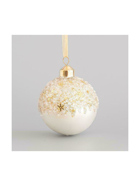 Eurolamp Christmas Glass Ball Ornament Ecru 8cm