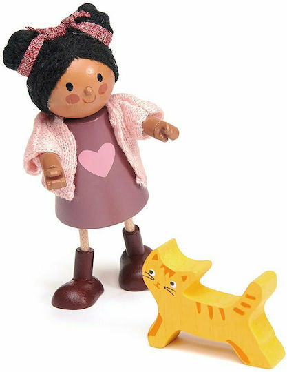 Tender Leaf Toys Ayana and Cat Set păpuși din lemn pentru căsuță de păpuși