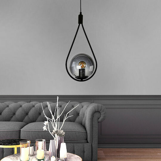 Megapap Shemesh Pendant Light Black Ball with Socket E27 20x20x85cm