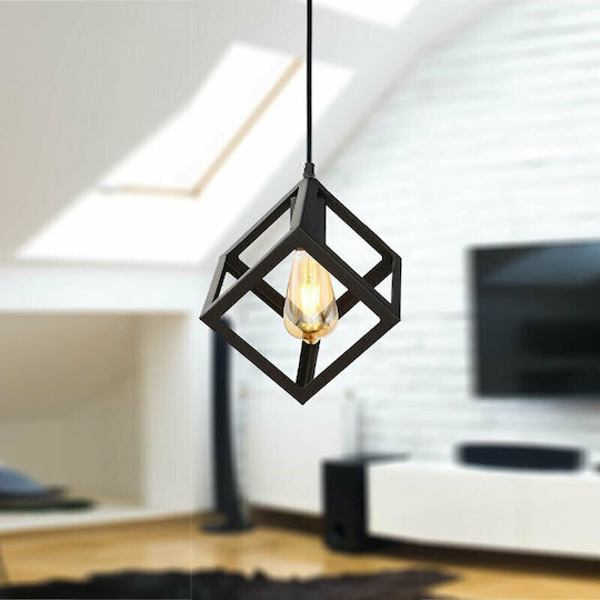 Megapap Thora Висящо Осветително Тяло Черен Мрежа с Цокъл E27 22x22x70см.