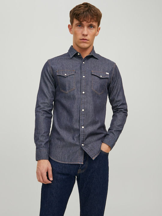 Jack & Jones Μακρυμάνικo Τζιν Πουκάμισο σε Στεν...