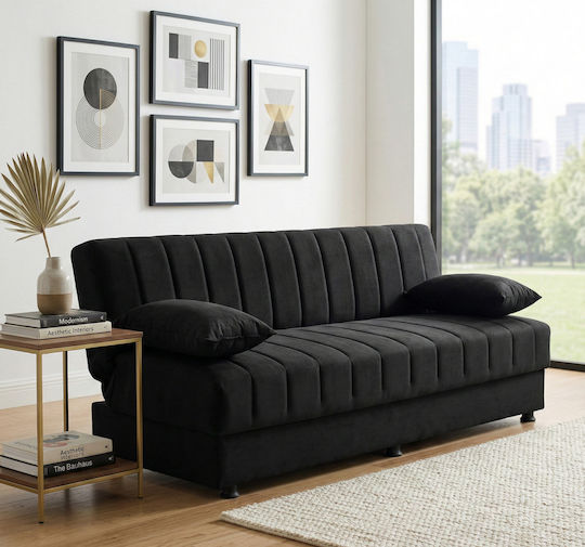 Andri Three-Seater Couch Bed with Storage Space Black 180x72x77 cm