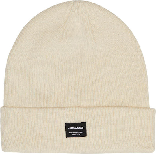 Beanie Masculin Căciulă cu Tricotaj Rib în culoarea Ecru