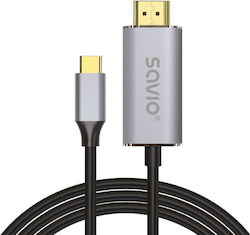 Savio CL-170 HDMI 2.0 HDMI male - USB-C male 1m Ασημί